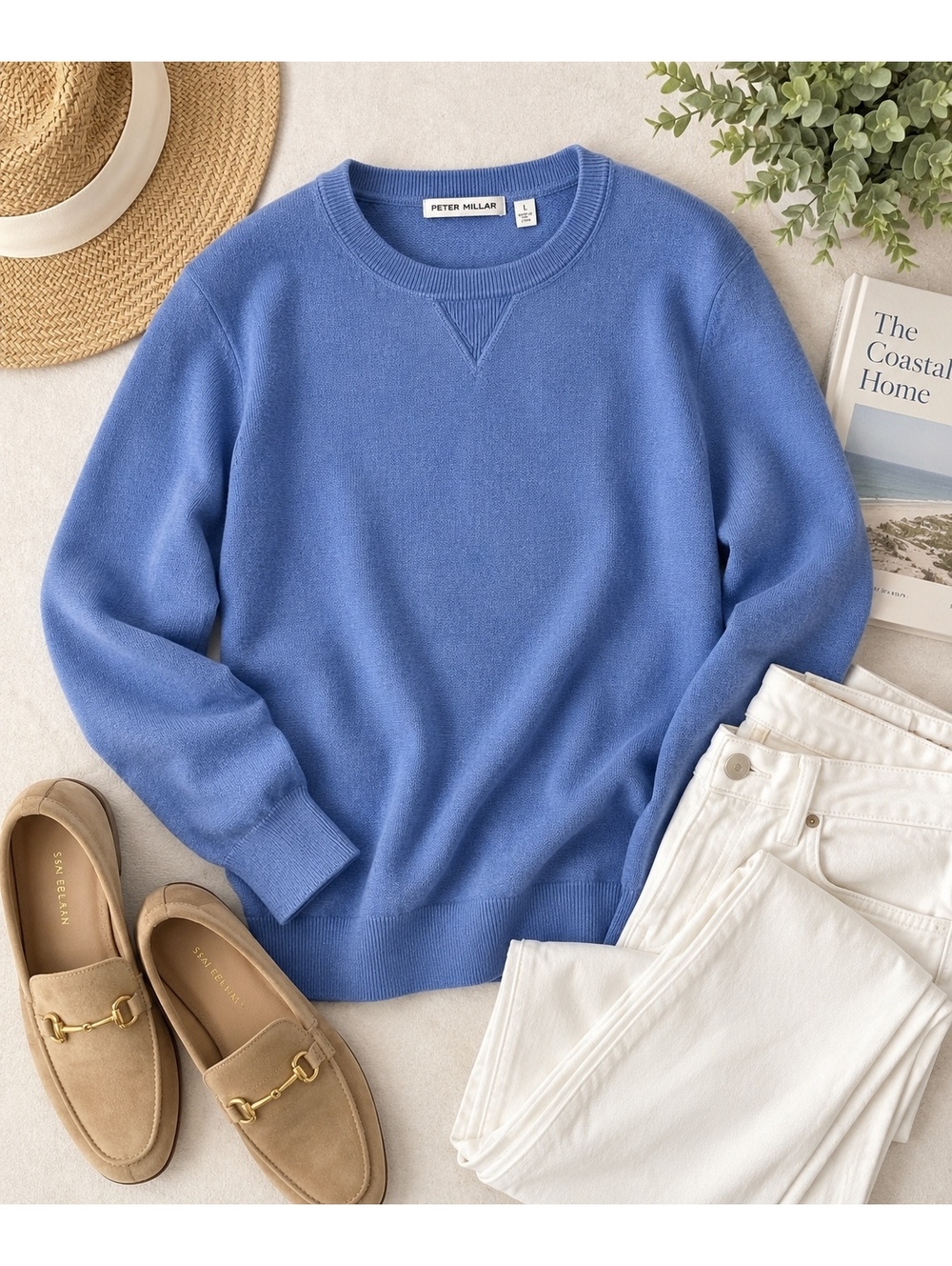 Peter Millar Women’s Large Blue Wool Cotton Crewneck Sweater Pullover Preppy